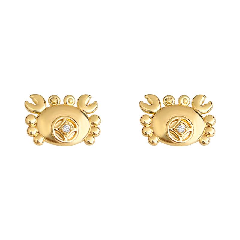 C廠【6903】元寶蟹~原始設計微鑲鋯石925銀針鍍14K簡約時尚通勤新耳飾 耳環
 25.10-3