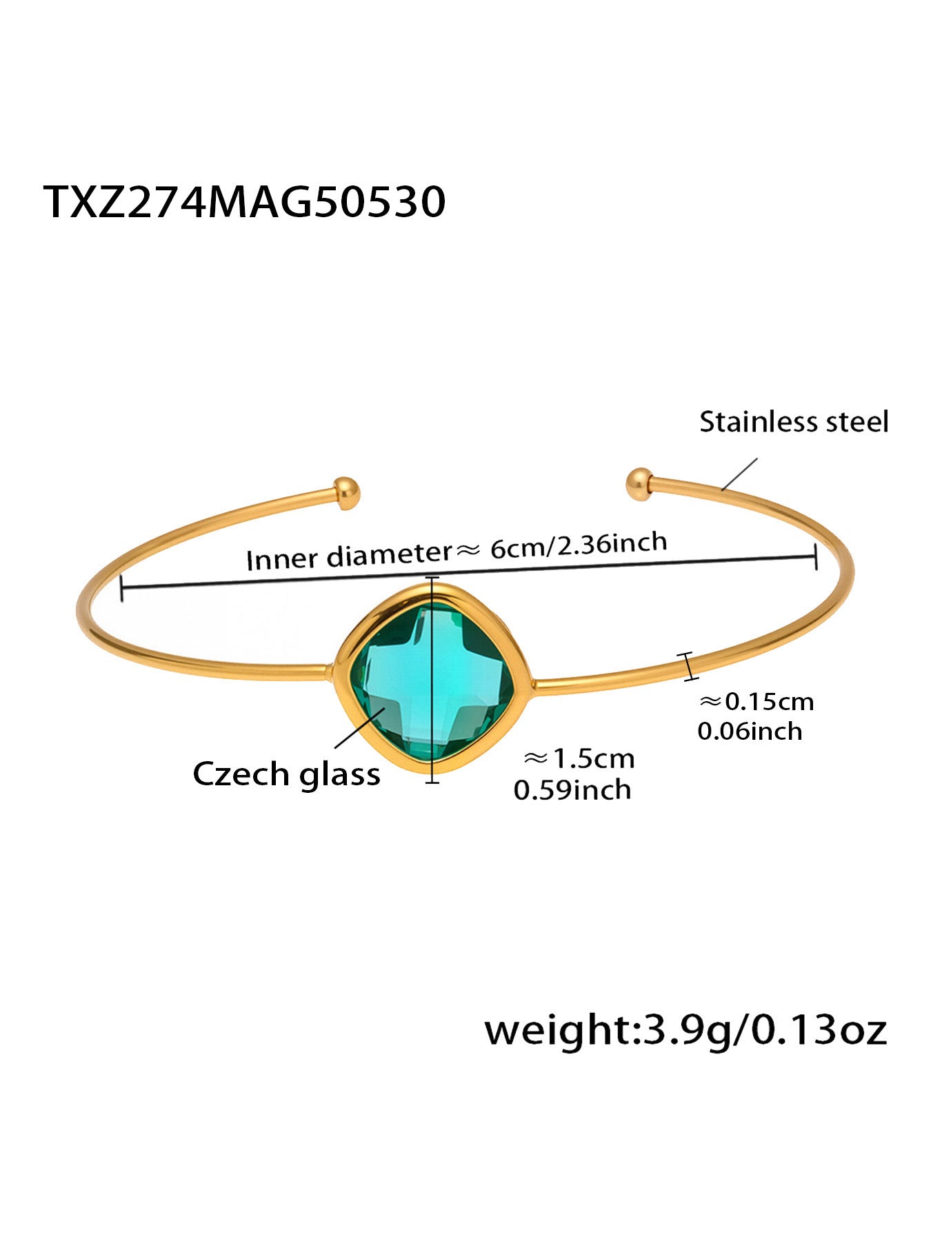 B廠 【TXZ274】歐美INS風飾品不銹鋼捷克玻璃開口手鐲小眾設計輕奢風手鐲 25.06-1
