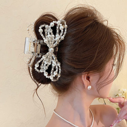 C廠【H21】優雅珍珠蝴蝶結抓夾女2026新款鯊魚夾子漂亮高級感獨特盤髮夾頭飾
 26.04-3