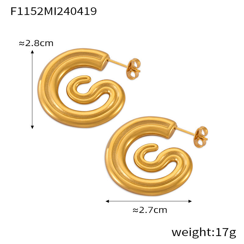 B廠【F1152-F1165】歐美金屬小眾個性百搭耳環C型幾何耳環鈦鋼鍍金設計感耳飾套裝女 24.04-4