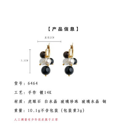 A廠【6464】虎眼石重工質感幾何圓形文藝復古美拉德風新款手工耳環耳環女
 25.10-3