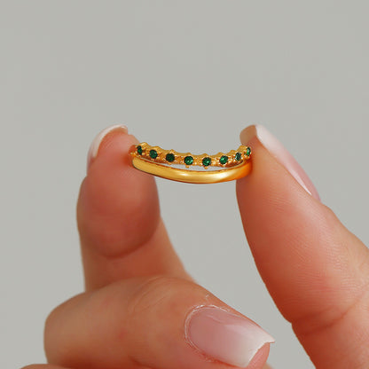 B廠【A013】歐美簡約輕奢風不鏽鋼綠鋯石戒指女尾戒電鍍18k真金不掉色 25.03-3