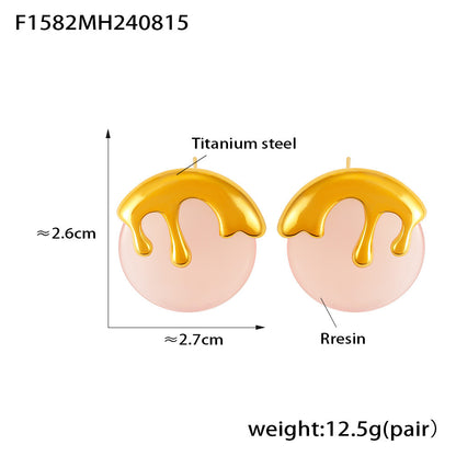 B廠【F1582】歐美時尚新款圓形冰淇淋造型樹脂耳環個性小眾耳飾 鈦鋼鍍18K金 24.08-4