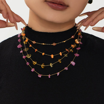 B廠【TXP120】歐美輕奢簡約個性天然碎石手工鍊項鍊手鍊套組不銹鋼鏈條鍍18k金
 26.03-3