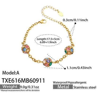 B廠【TXP616】新款多巴胺球形鋯石不銹鋼鍍18k金 簡約通勤手鍊項鍊耳環首飾套裝
 26.09-3
