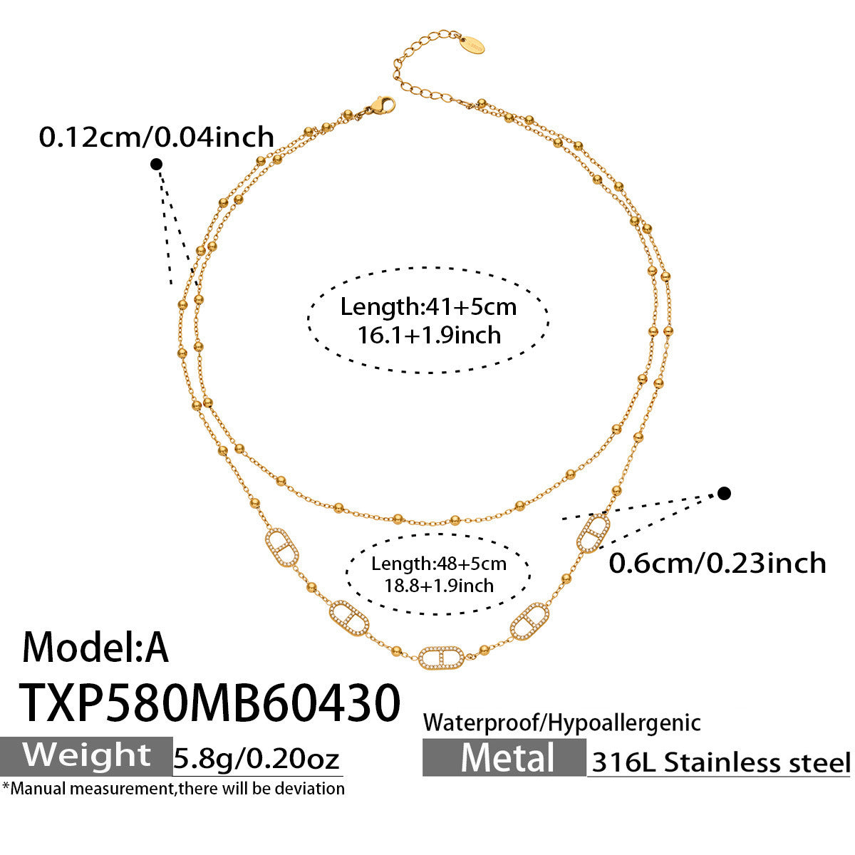 B廠【TXP580】歐美輕奢日字滿鑽鋯石Y字流蘇項鍊手鍊雙層疊戴套裝不銹鋼鍍18k金
 26.05-2