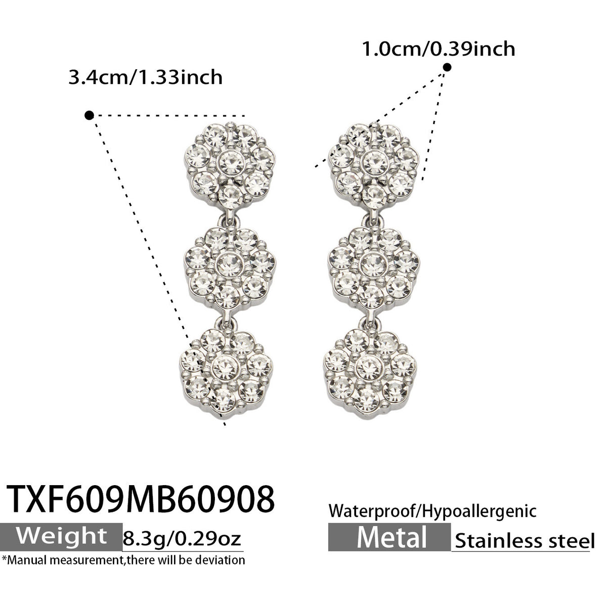 B廠【TXP609】氣質彩色鑲鋯石花瓣不銹鋼項鍊手鍊耳環小眾女士潮酷超閃套裝飾品
 26.09-3
