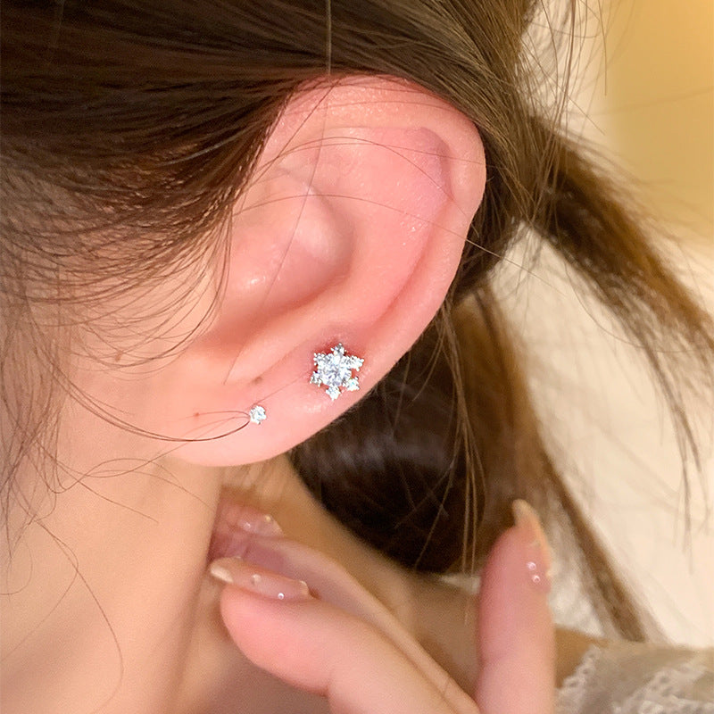 E廠【DQ10847E】S999純銀小眾設計雪花耳環女精緻高級感鑲嵌鋯石ins百搭耳飾
 25.10-3