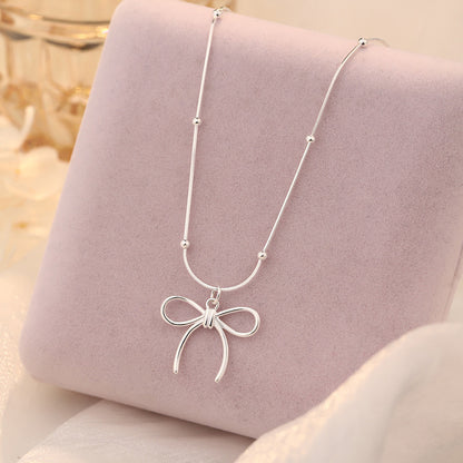 D廠【YC0357N】S925純銀蝴蝶結項鍊甜美可愛氣質文藝風小清新小眾鎖骨鏈 25.01-2