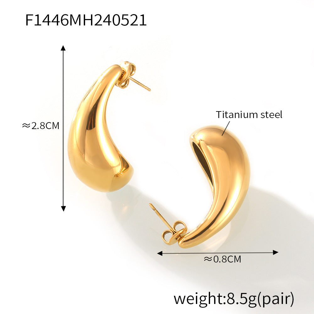 B廠【F1446】歐美設計感胖乎乎水滴耳環女INS風鈦鋼輕奢時尚百搭氣質光面耳環 24.05-5