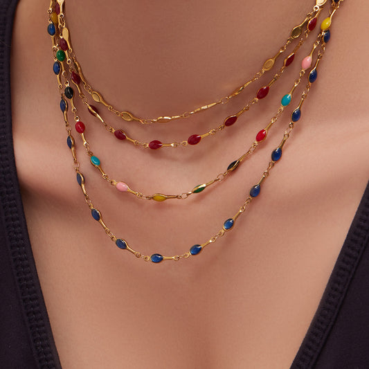 B廠【TXP559】歐美風時尚多巴胺撞色鎖骨項鍊手鍊不鏽鋼滴油材質簡約個性設計感
 26.03-2