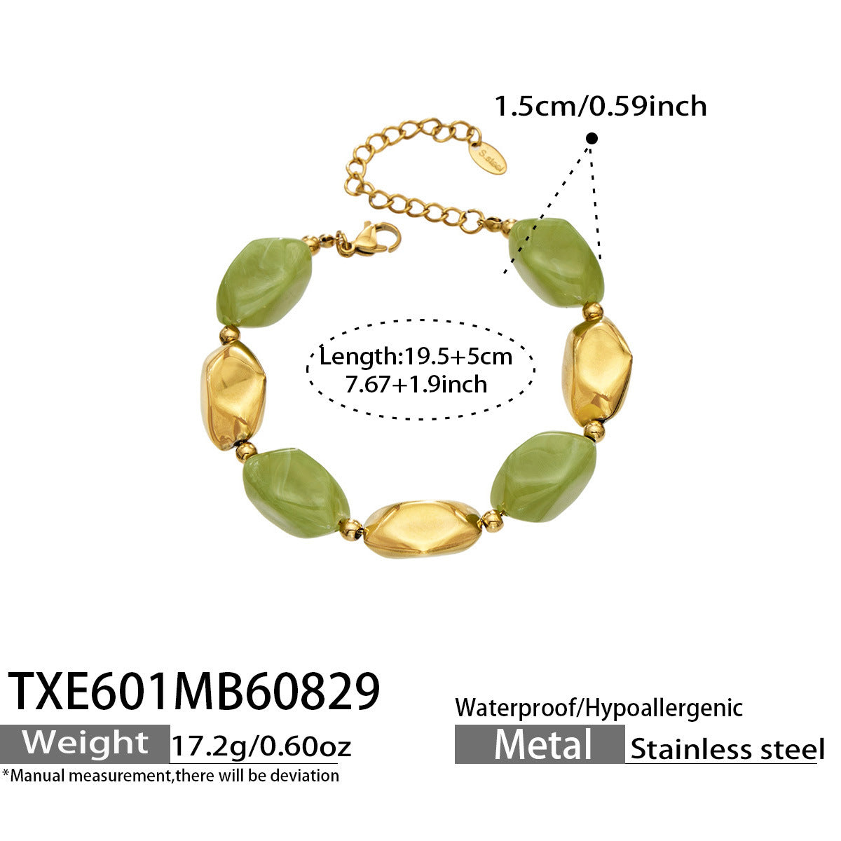 B廠【TXP601】歐美高級感小眾不鏽鋼鍍18k金樹脂橢圓串珠項鍊手鍊飾品首飾套裝
 26.09-1