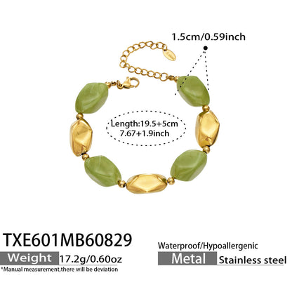 B廠【TXP601】歐美高級感小眾不鏽鋼鍍18k金樹脂橢圓串珠項鍊手鍊飾品首飾套裝
 26.09-1