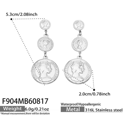 B廠【F904】新款時尚復古硬幣漸層大小耳環不鏽鋼鍍18k金 輕奢百搭女飾品耳環
 26.08-3