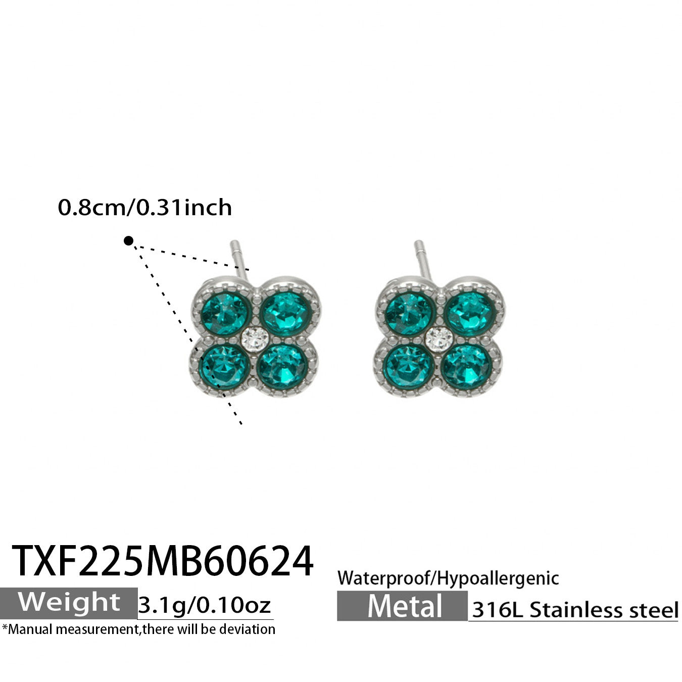 B廠【TXP225】跨境時尚花朵鑲水鑽耳釘ins小眾精緻女士項鍊首飾套裝不銹鋼飾品 26.07-1