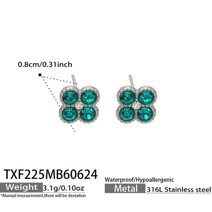B廠【TXP225】跨境時尚花朵鑲水鑽耳釘ins小眾精緻女士項鍊首飾套裝不銹鋼飾品 26.07-1