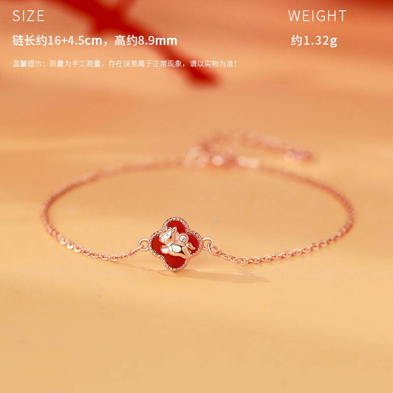 D廠【YC2903N】原創純銀S925純銀四葉花小馬項鍊手鍊耳環生肖本命年個性首飾
 25.11-3