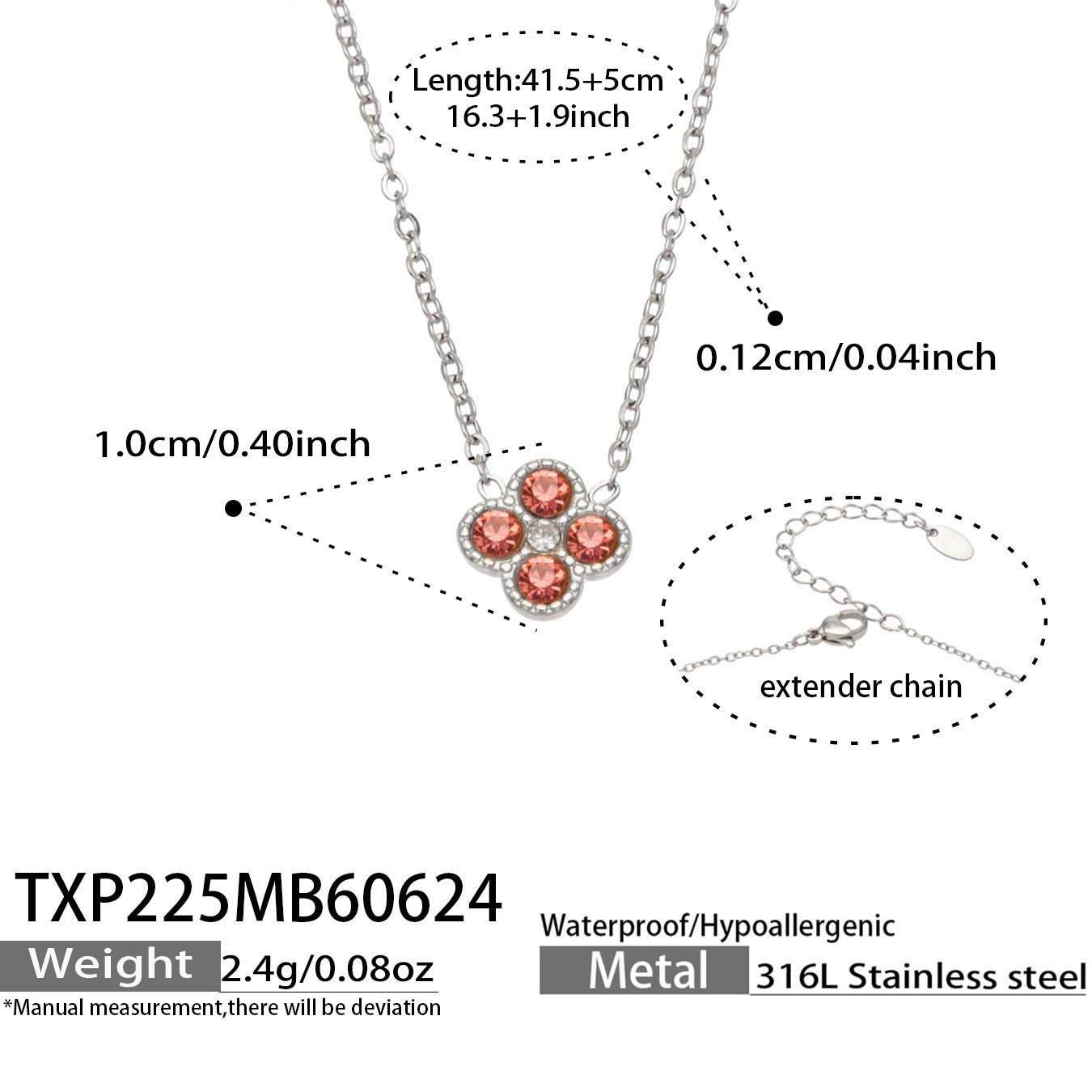 B廠【TXP225】跨境時尚花朵鑲水鑽耳釘ins小眾精緻女士項鍊首飾套裝不銹鋼飾品 26.07-1