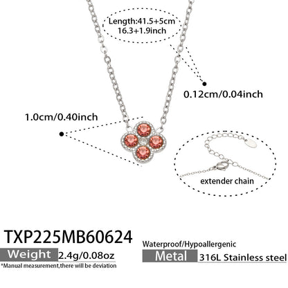 B廠【TXP225】跨境時尚花朵鑲水鑽耳釘ins小眾精緻女士項鍊首飾套裝不銹鋼飾品 26.07-1
