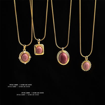 A廠【5646】高保色鍍18K真金304不鏽鋼高品質天然石紅木紋項鍊高級感鎖骨鍊女 25.03-1