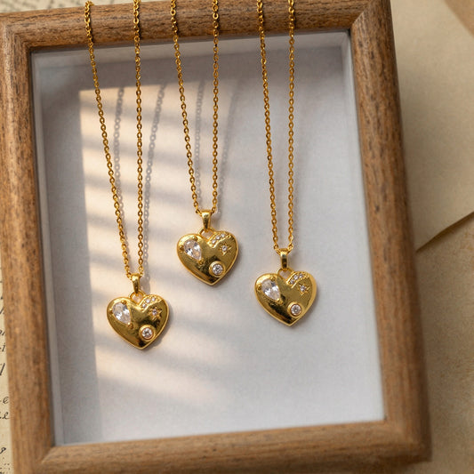 B廠【P016】法式愛心鑲嵌鋯石銅材質吊墜ins簡約輕奢時尚不鏽鋼鏈條鎖骨項鍊
 26.02-1
