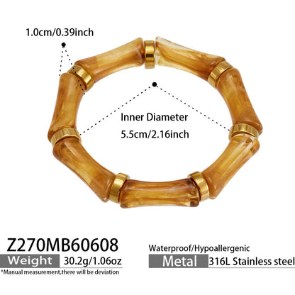 B廠【Z270】歐美輕奢多彩竹節樹脂彈性手鐲新款高級感時尚氣質手環不銹鋼手飾
 26.06-2
