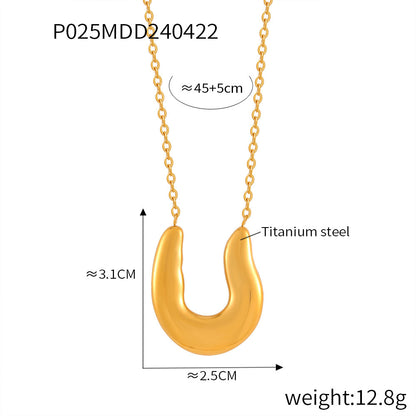 B廠【P025-F025】新款時尚飾品女簡約鈦鋼鍍18k金英文字母U型吊墜百搭項鍊耳環套裝 24.05-1