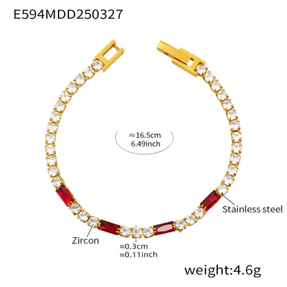 B廠【E594】時尚輕奢方形多色鋯石手鍊ins鑲鑽手飾不銹鋼材質飾品 25.04-1