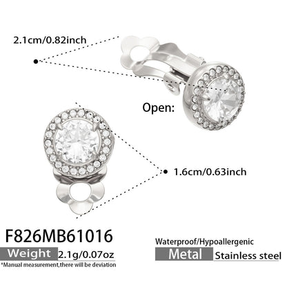 B廠【F826】法式優雅滿鑲5A鋯石耳夾不鏽鋼無耳洞耳環
 26.10-4