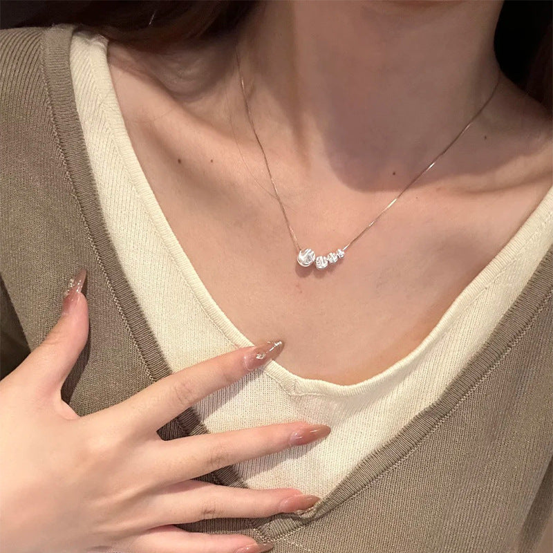 F廠【DQ1756N】簡約簡約貓眼珠突變項鍊女S925純銀ins風設計銀珠滾珠鎖骨鏈 25.07-4