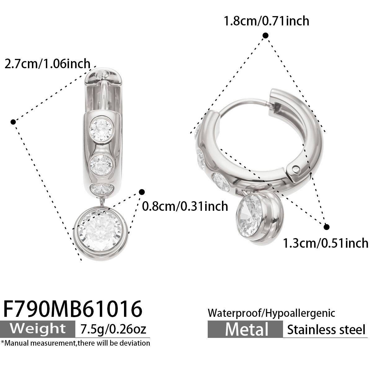 B廠【F790】歐美高級感環形鑲嵌超閃鋯石吊墜不鏽鋼鍍金耳環
 26.10-4