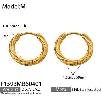 B廠【F1593】亞馬遜熱賣不鏽鋼鍍18k金扭紋耳圈小眾高級感輕奢耳飾不掉色
 26.04-3
