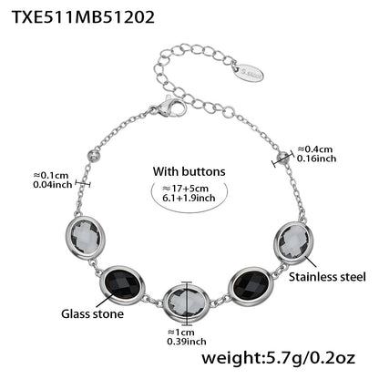 B廠【TXP511】不鏽鋼幾何橢圓切面玻璃石包邊項鍊手鍊耳環組鍍18k金跨國首飾
 25.12-2