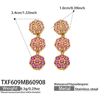 B廠【TXP609】氣質彩色鑲鋯石花瓣不銹鋼項鍊手鍊耳環小眾女士潮酷超閃套裝飾品
 26.09-3