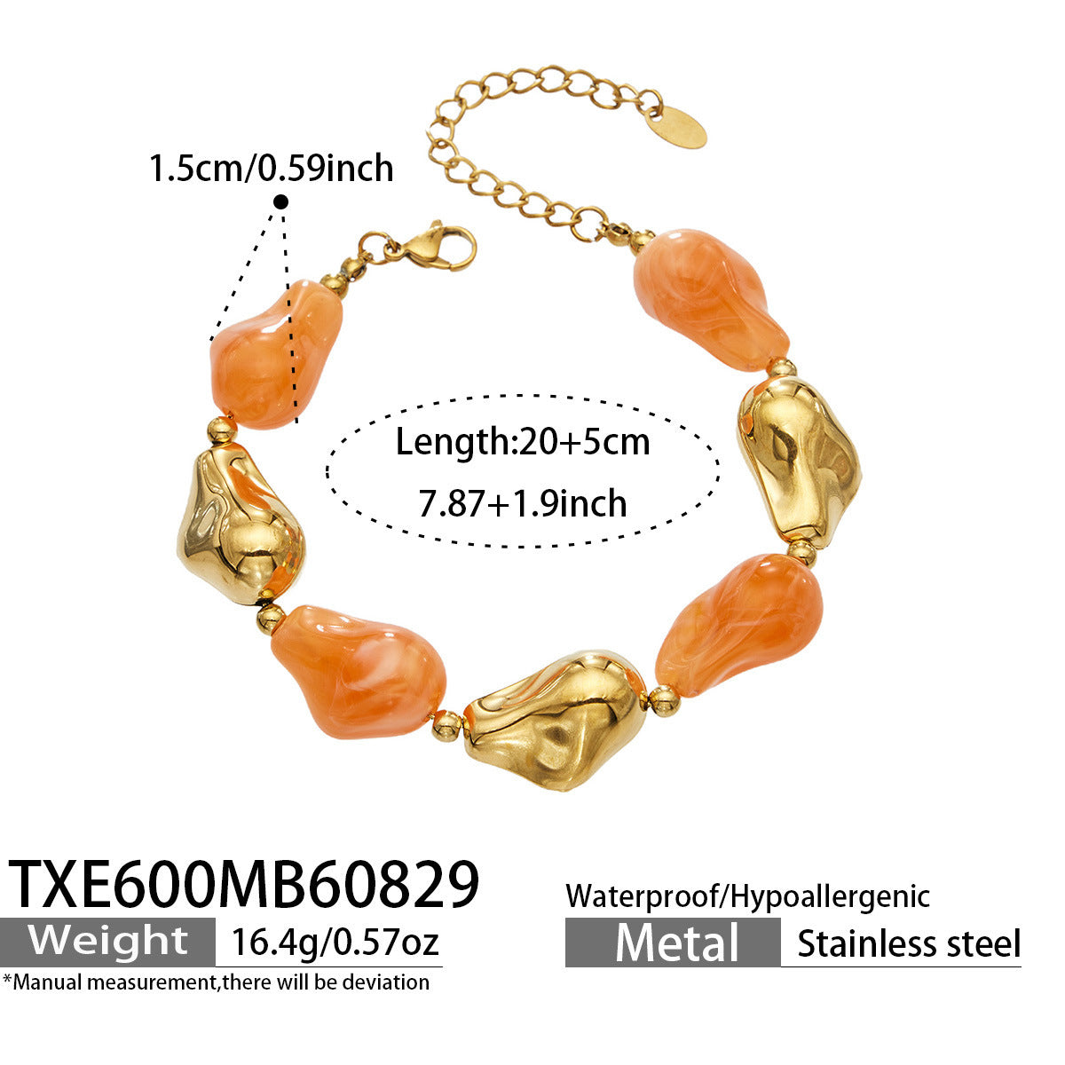 B廠【TXP600】跨境飾品不規則樹脂不銹鋼手鍊小眾撞色ins風輕奢女手鍊項鍊套裝
 26.09-1