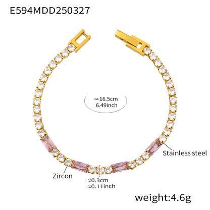 B廠【E594】時尚輕奢方形多色鋯石手鍊ins鑲鑽手飾不銹鋼材質飾品 25.04-1