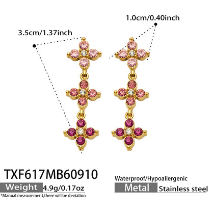 B廠【TXP617】跨境時尚四瓣花鋯石鈦鋼PVD真空電鍍小眾高級鎖骨鏈耳環手鍊組合
 26.09-3