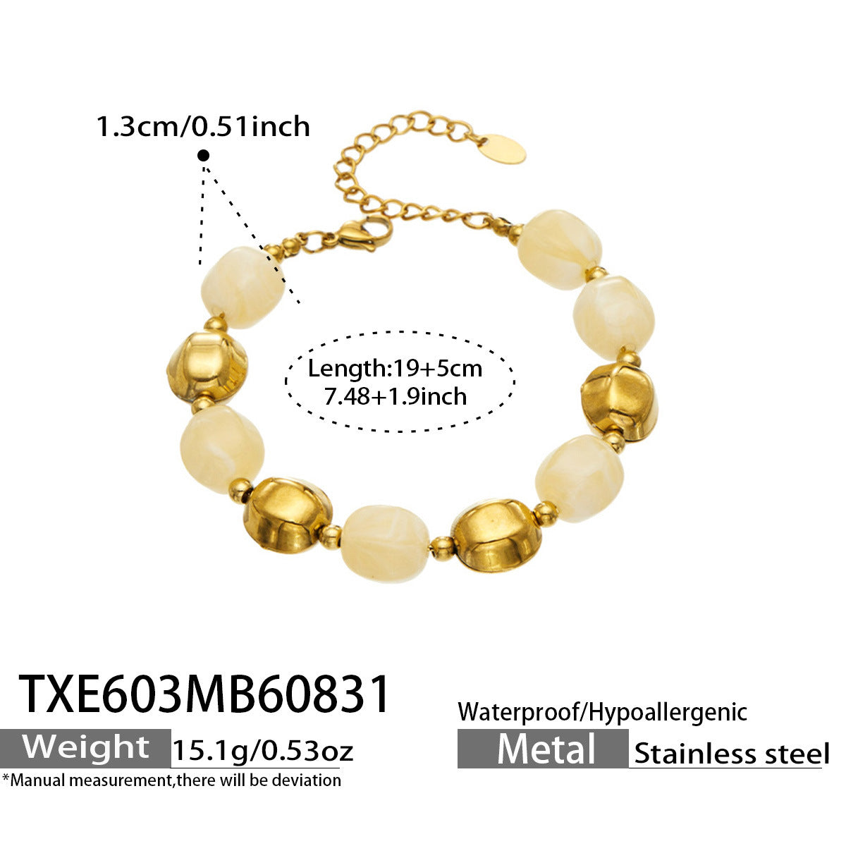 B廠【TXP603】歐美輕奢風不銹鋼金珠復古樹脂彩色手飾小眾手鍊項鍊女套裝飾品
 26.09-1