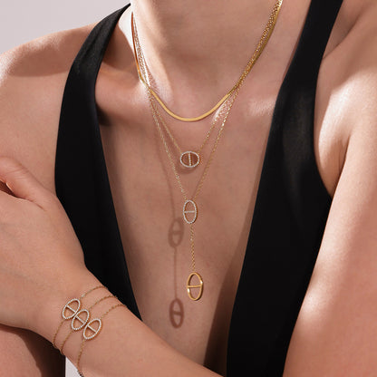 B廠【TXP331】新款不鏽鋼5A鋯石雙人天滿鑽流蘇項鍊耳環組ins開口戒指 25.08-1