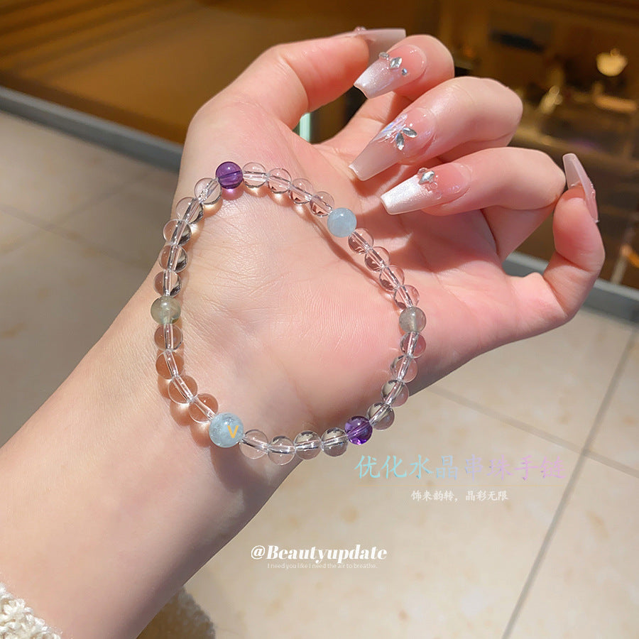 A廠【HB4042】夏日天然優化水晶串珠手鍊女小眾百搭水晶手串時尚高級感手飾手環 25.06-1