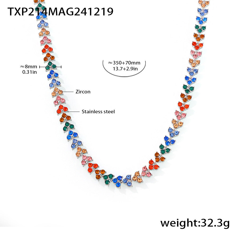 B廠【TXP214】 多彩超閃圓鑽鋯石三角拼接項鍊手工鑲嵌不鏽鋼鍍18K真金潮 25.01-1