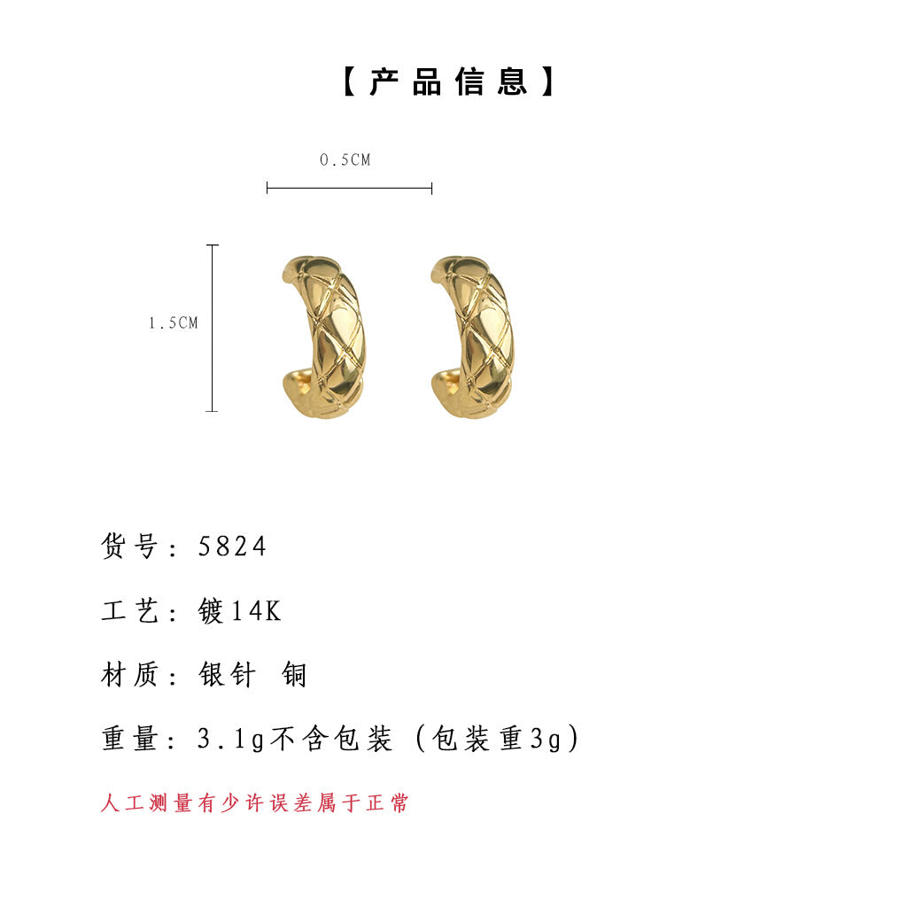 C廠【5824】高級感925銀針鍍14K簡約通勤時尚輕奢金屬感耳環飾品
 25.09-3
