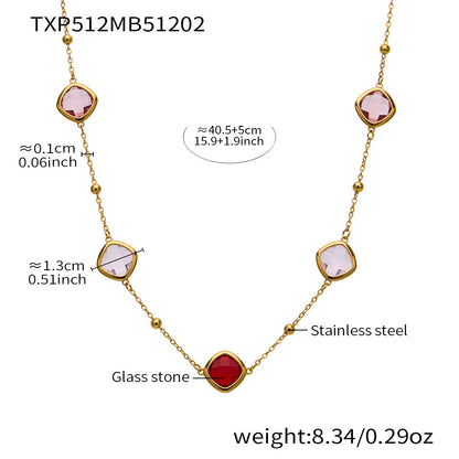 B廠【TXP512】不銹鋼正方形切面玻璃石手鍊項鍊耳環套裝歐美風潮酷氣質珠寶首飾
 25.12-2