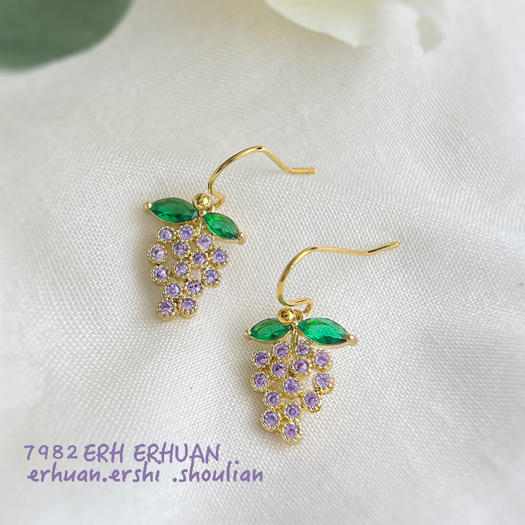 A廠【6437】清新甜美微鑲鋯石紫色小葡萄簡約輕奢風新款耳飾夏日耳環飾品
 25.11-4