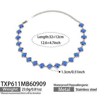 B廠【TXP611】謎麗港風顯貴四葉花不鏽鋼鍍金紅玻璃簡約小眾項鍊手鍊耳飾飾品女
 26.09-3