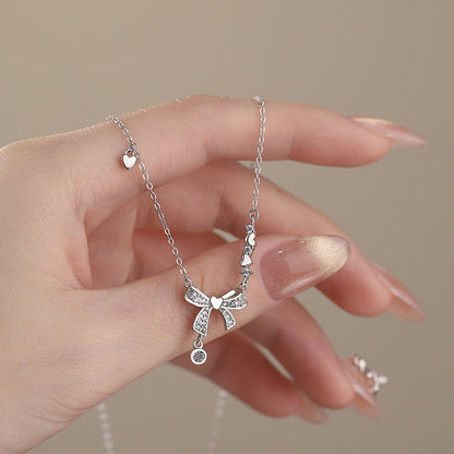 D廠【YC0124N】S925純銀蝴蝶結項鍊精緻少女心在逃公主清新甜美鎖骨鏈 25.02-3