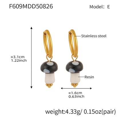 B廠【F609】歐美小眾趣味波點蘑菇樹脂耳環網紅同款不鏽鋼小耳環女
 25.09-1