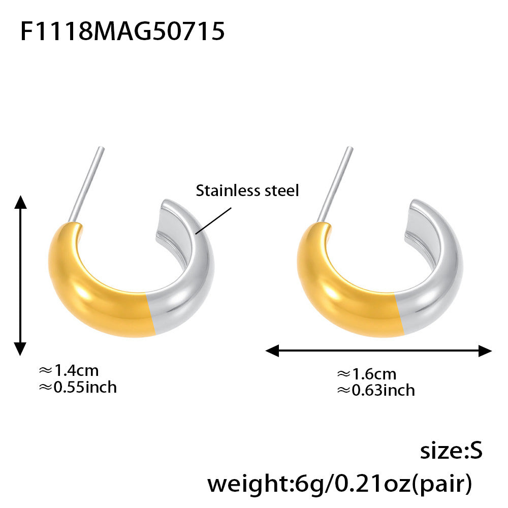 B廠【F1118】不鏽鋼幾何C形多型號拼色耳環耳環18k金百搭個性氣質 25.07-4