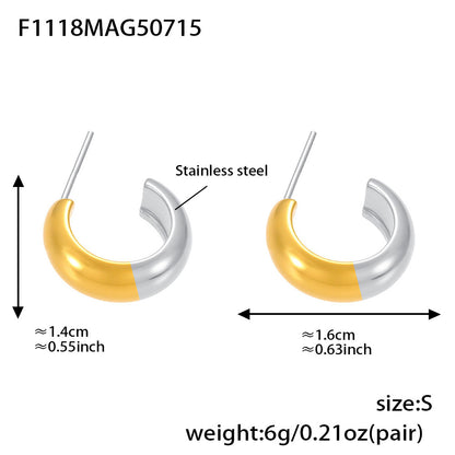B廠【F1118】不鏽鋼幾何C形多型號拼色耳環耳環18k金百搭個性氣質 25.07-4