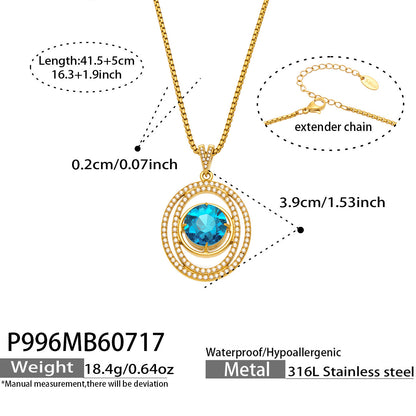 B廠【P996】新款時尚風潮鈦鋼鍍18金海藍玻璃5A鋯石吊墜項鍊百搭飾品鎖骨鍊女
 26.07-4